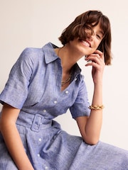 Boden Blue Louise 100% Linen Midi Shirt Dress - Image 3 of 5