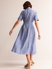 Boden Blue Louise 100% Linen Midi Shirt Dress - Image 4 of 5