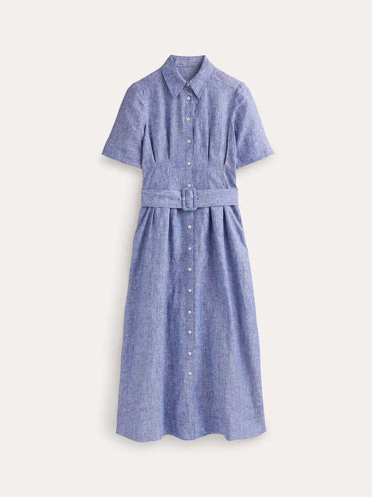 Boden Blue Louise 100% Linen Midi Shirt Dress - Image 5 of 5