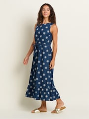 Brakeburn Blue 100% Cotton Daisy Denim Embroidered Maxi Dress - Image 4 of 5