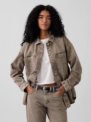 Marrón ácido - Chaqueta tipo camisa de denim extragrande de Gap - Imagen 4 de 7