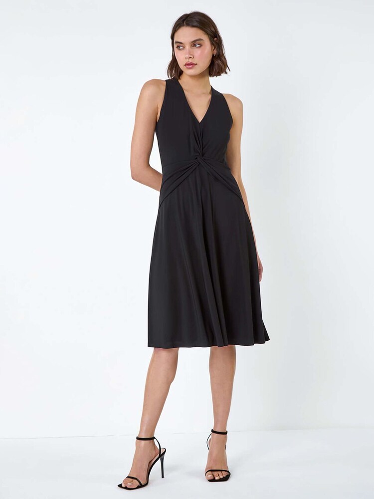 Roman Black Twist Front Stretch Dress - Image 1 of 5