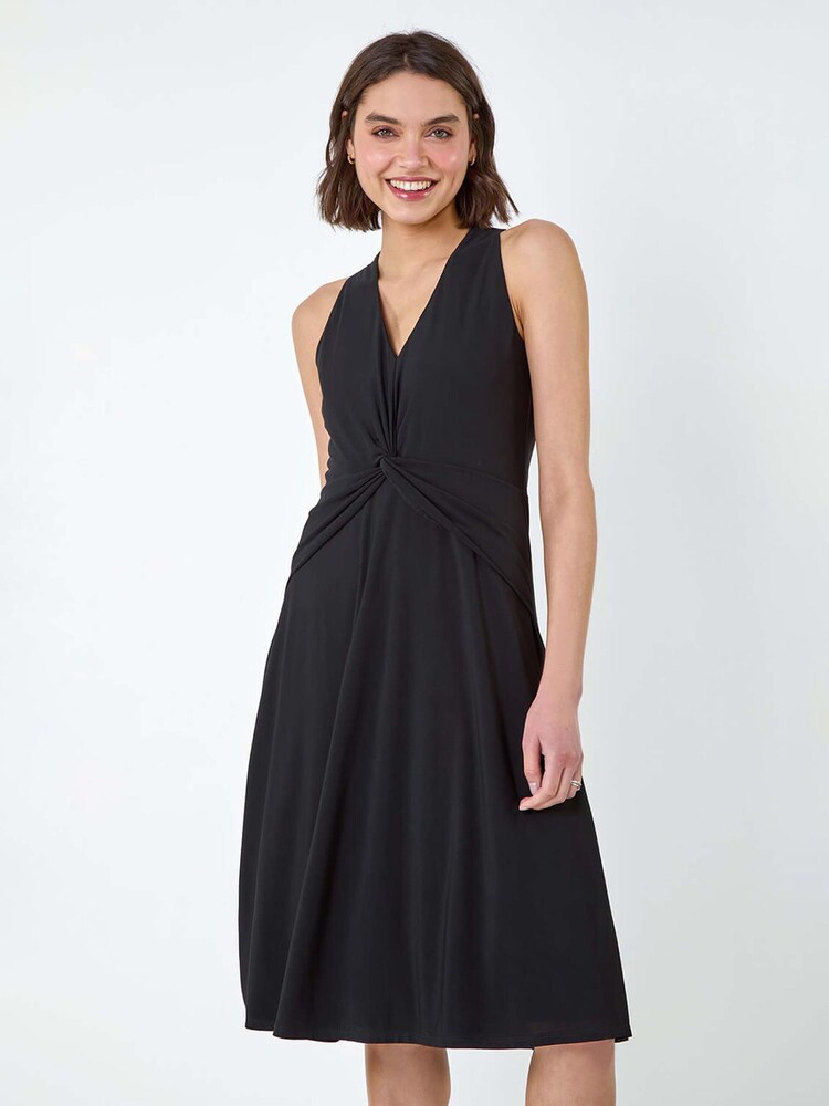 Roman Black Twist Front Stretch Dress - Image 2 of 5