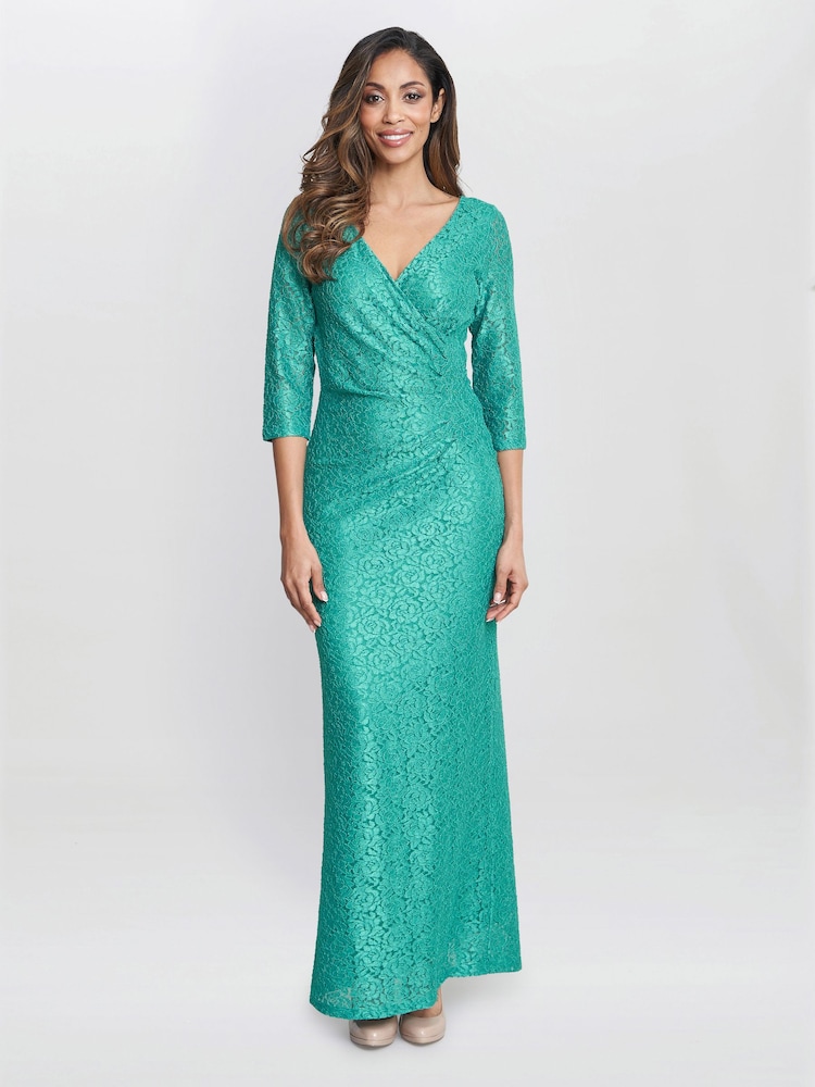 Gina Bacconi Green Fearne Lace Wrap Maxi Dress - Image 1 of 6