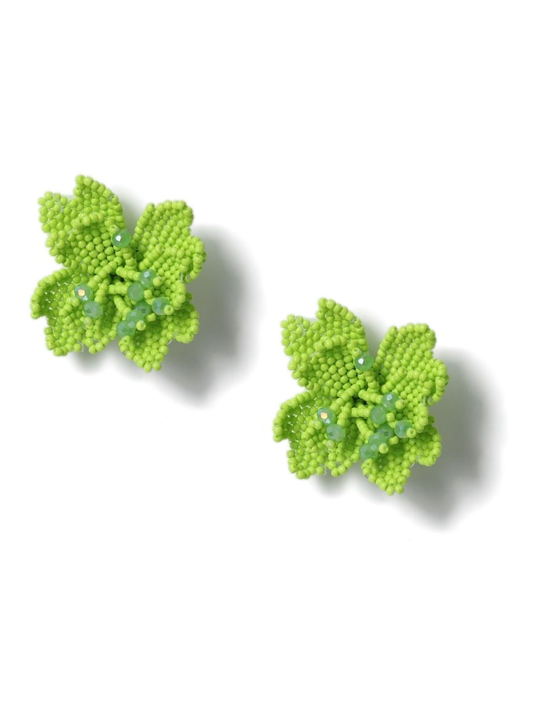 Aela Green Seedbead Flower Stud Earrings - Image 1 of 2
