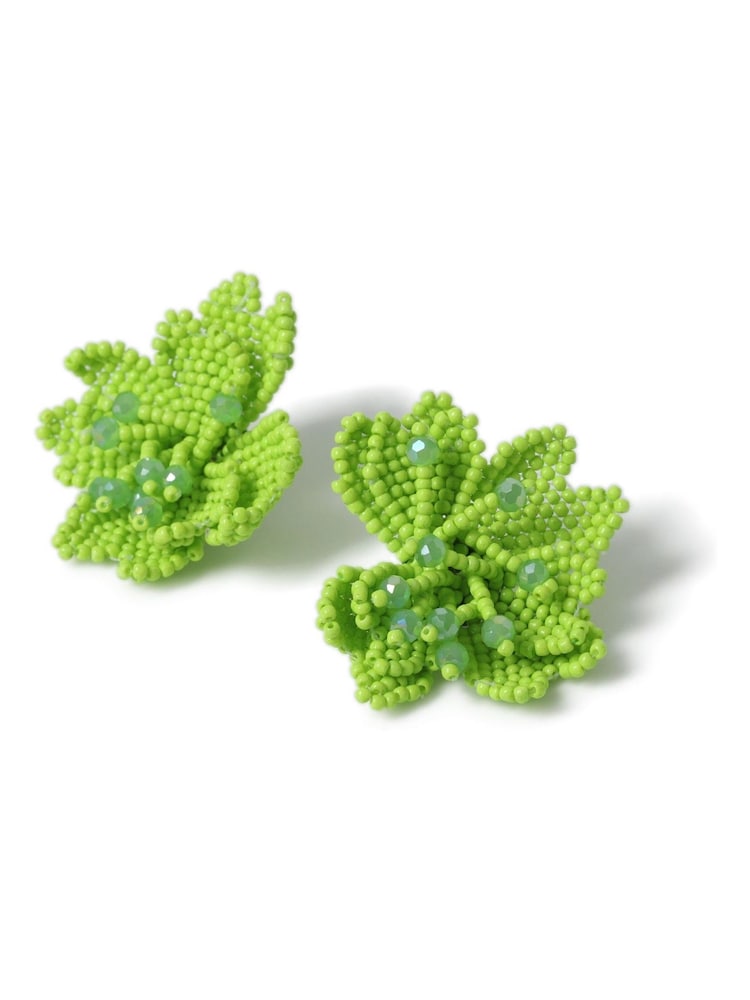 Aela Green Seedbead Flower Stud Earrings - Image 2 of 2