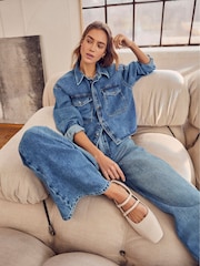 Mint Velvet Blue 100% Cotton Cropped Denim Shirt - Image 2 of 4