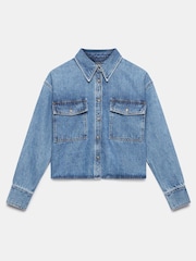 Mint Velvet Blue 100% Cotton Cropped Denim Shirt - Image 3 of 4