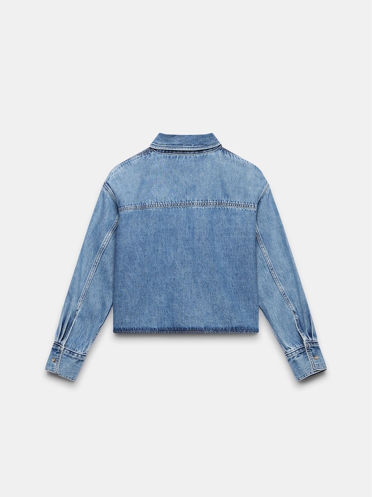 Mint Velvet Blue 100% Cotton Cropped Denim Shirt - Image 4 of 4