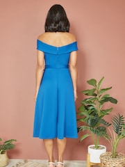 Yumi Blue Bardot Stretch Midi Skater Dress - Image 3 of 4