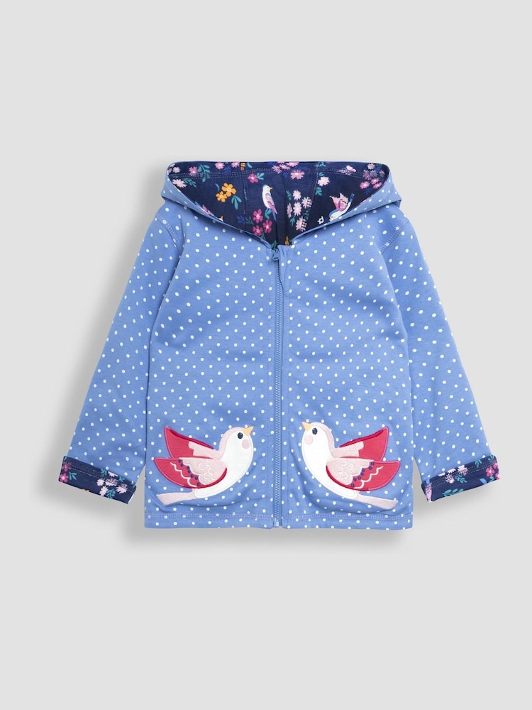 JoJo Maman Bébé Blue Bird Appliqué Reversible Hoodie - Image 2 of 4