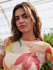 Pink Floral Kew Collection Short Sleeve Mesh Top - Image 1 of 6