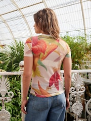 Pink Floral Kew Collection Short Sleeve Mesh Top - Image 3 of 6
