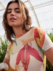 Pink Floral Kew Collection Short Sleeve Mesh Top - Image 4 of 6