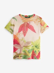 Pink Floral Kew Collection Short Sleeve Mesh Top - Image 5 of 6