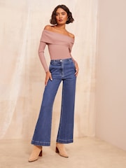 Friends Like These Pink Off The Shoulder Rib Jumper - Image 2 of 4