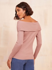 Friends Like These Pink Off The Shoulder Rib Jumper - Image 4 of 4