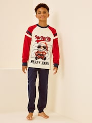Red/Navy Single Long Sleeve 100% Cotton Pyjamas (3-16yrs) (3-16yrs) - Image 1 of 4