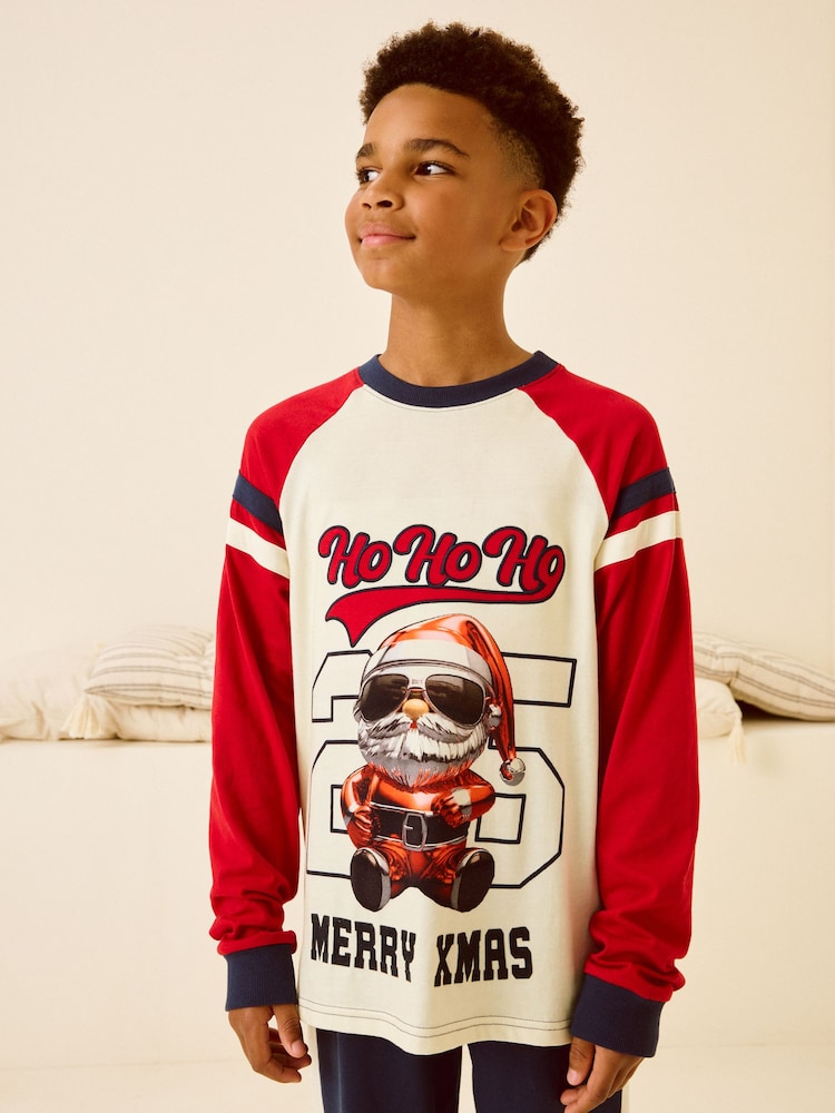 Red/Navy Single Long Sleeve 100% Cotton Pyjamas (3-16yrs) (3-16yrs) - Image 2 of 4