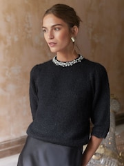Love & Roses Black Jewel Embellished 3/4 Sleeve Jumper - Image 1 of 4