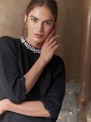 Love & Roses Black Jewel Embellished 3/4 Sleeve Jumper - Image 2 of 4