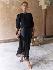 Love & Roses Black Jewel Embellished 3/4 Sleeve Jumper - Image 3 of 4