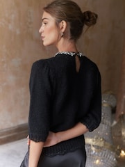 Love & Roses Black Jewel Embellished 3/4 Sleeve Jumper - Image 4 of 4