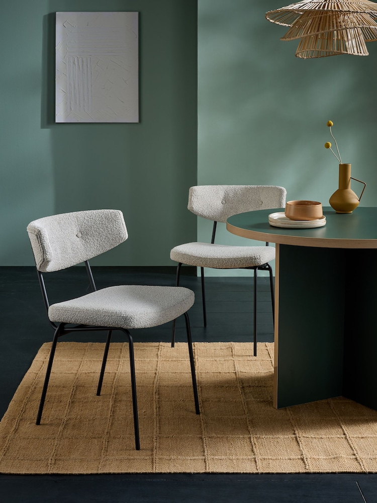 MADE.COM Set of 2 White Boucle Halina Dining Chairs - Image 1 of 5