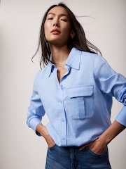 Mint Velvet Blue Oversized 100% Cotton Chambray Shirt - Image 3 of 5