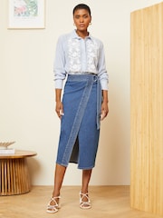 Love & Roses Midwash Blue Petite Wrap Denim Midi Skirt - Image 3 of 4