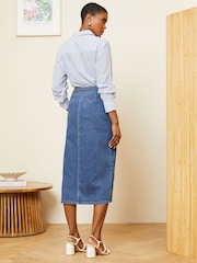 Love & Roses Midwash Blue Petite Wrap Denim Midi Skirt - Image 4 of 4