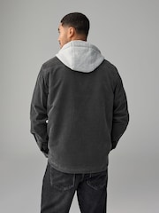 Gris - Hooded Corduroy Borg Lined Shacket - Imagen 3 de 9