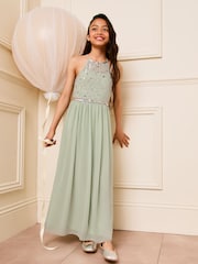 Lipsy Green Strap Maxi Embellished Occasion Dress (7-16yrs) - Image 1 of 4