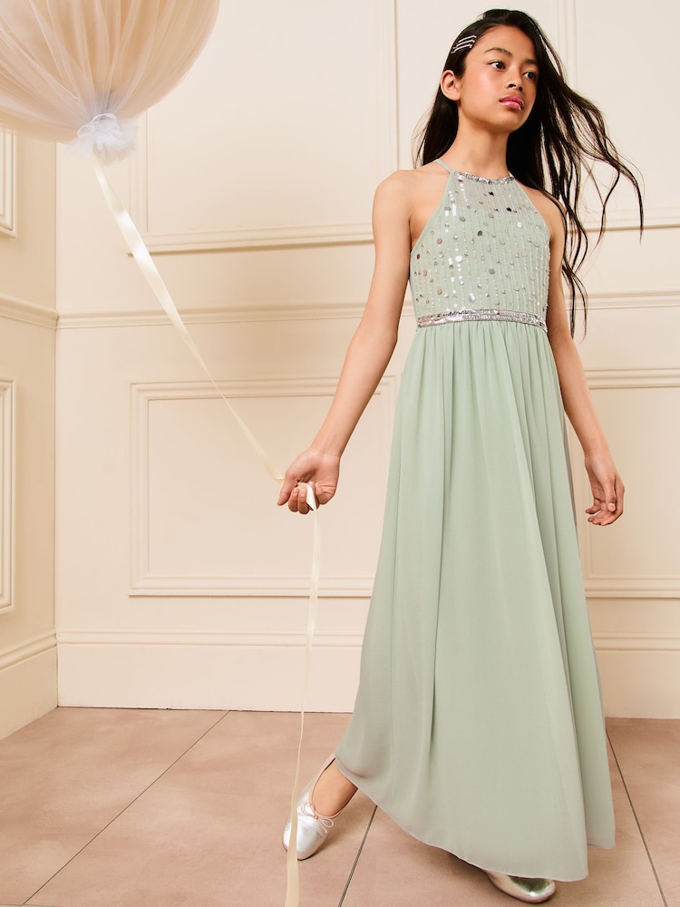 Lipsy Green Strap Maxi Embellished Occasion Dress (7-16yrs) - Image 2 of 4