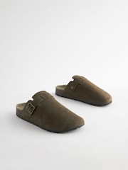 Khaki Green Borg Lined Closed Toe Mules - Image 1 of 7