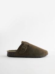Khaki Green Borg Lined Closed Toe Mules - Image 2 of 7