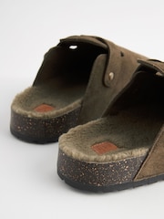 Khaki Green Borg Lined Closed Toe Mules - Image 4 of 7