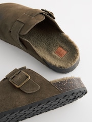 Khaki Green Borg Lined Closed Toe Mules - Image 6 of 7