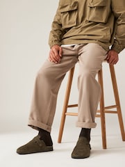 Khaki Green Borg Lined Closed Toe Mules - Image 7 of 7