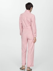 Mango Pink Buttoned Cotton/Linen Mix Long Jumpsuit - Image 2 of 6