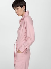 Mango Pink Buttoned Cotton/Linen Mix Long Jumpsuit - Image 3 of 6