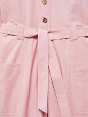 Mango Pink Buttoned Cotton/Linen Mix Long Jumpsuit - Image 6 of 6