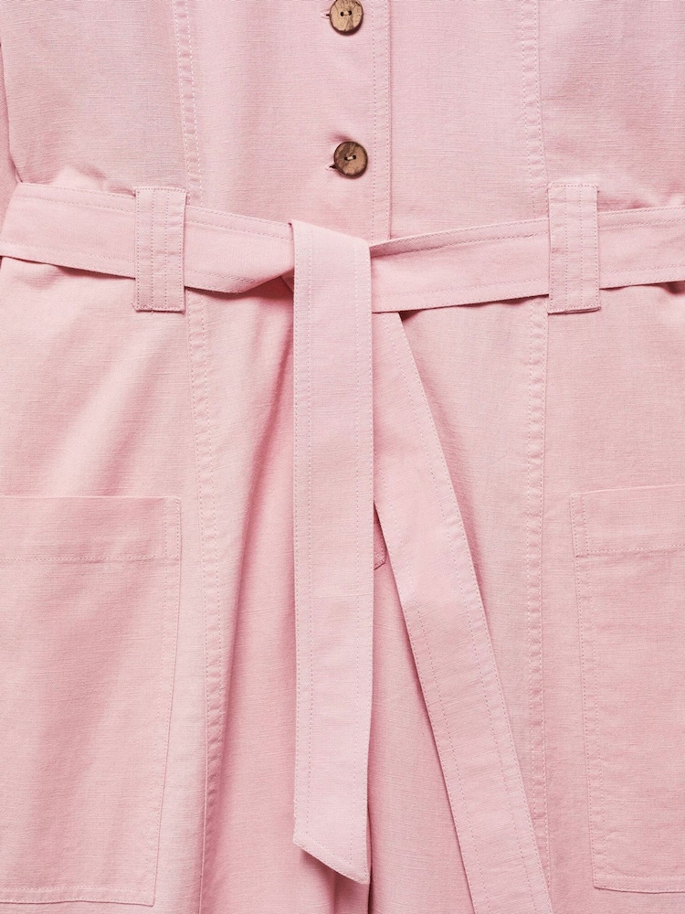 Mango Pink Buttoned Cotton/Linen Mix Long Jumpsuit - Image 6 of 6