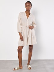 Apricot Natural Sparkle V-Neck Tie Through Linen Blend Tiered Dress - Image 1 of 4