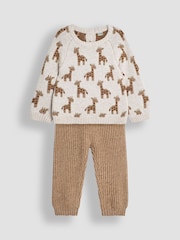 JoJo Maman Bébé Natural Knitted Giraffe Jumper And Trouser Baby Set - Image 1 of 5
