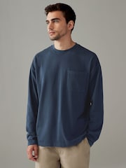Темно-синий - Long Sleeve Garment Dye Heavyweight 100% Cotton T-Shirt - Image 1 of 7