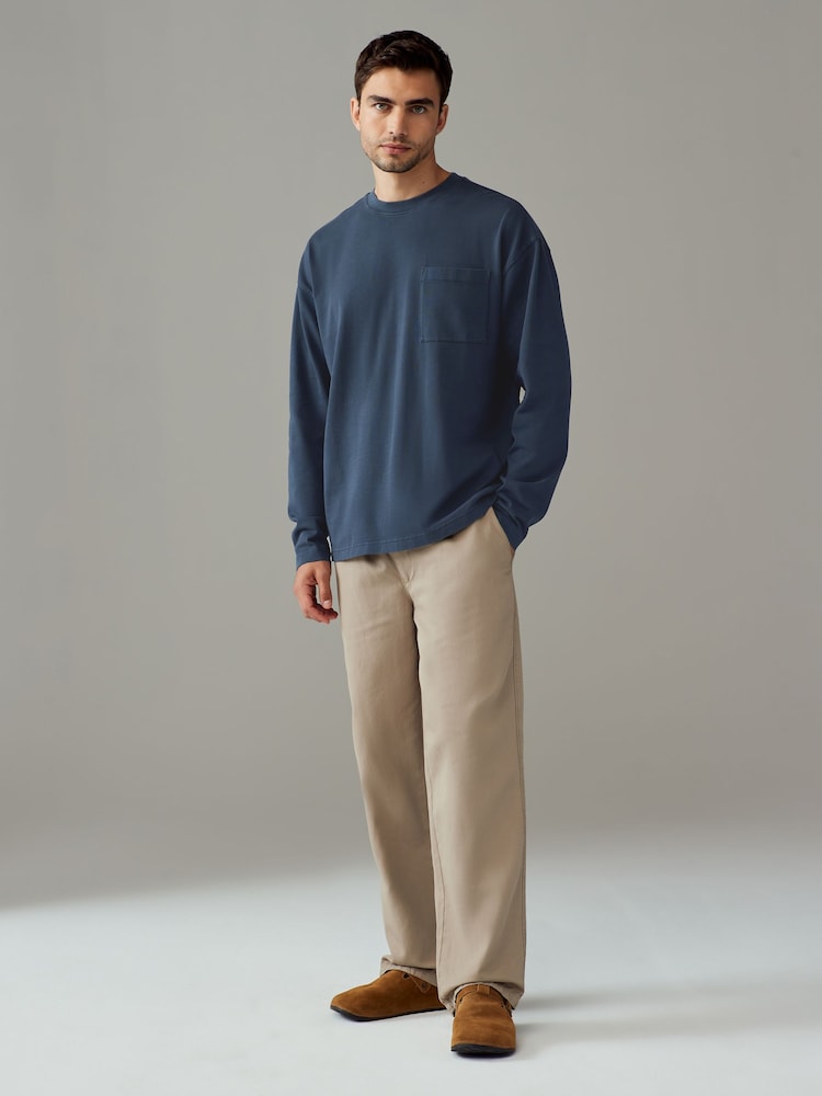 Темно-синий - Long Sleeve Garment Dye Heavyweight 100% Cotton T-Shirt - Image 2 of 7