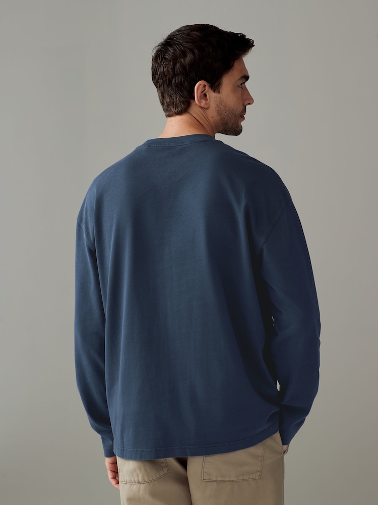 Bleu marine - T-shirt Manches longues Garment Dye Heavyweight 100% Cotton - Image 3 of 7