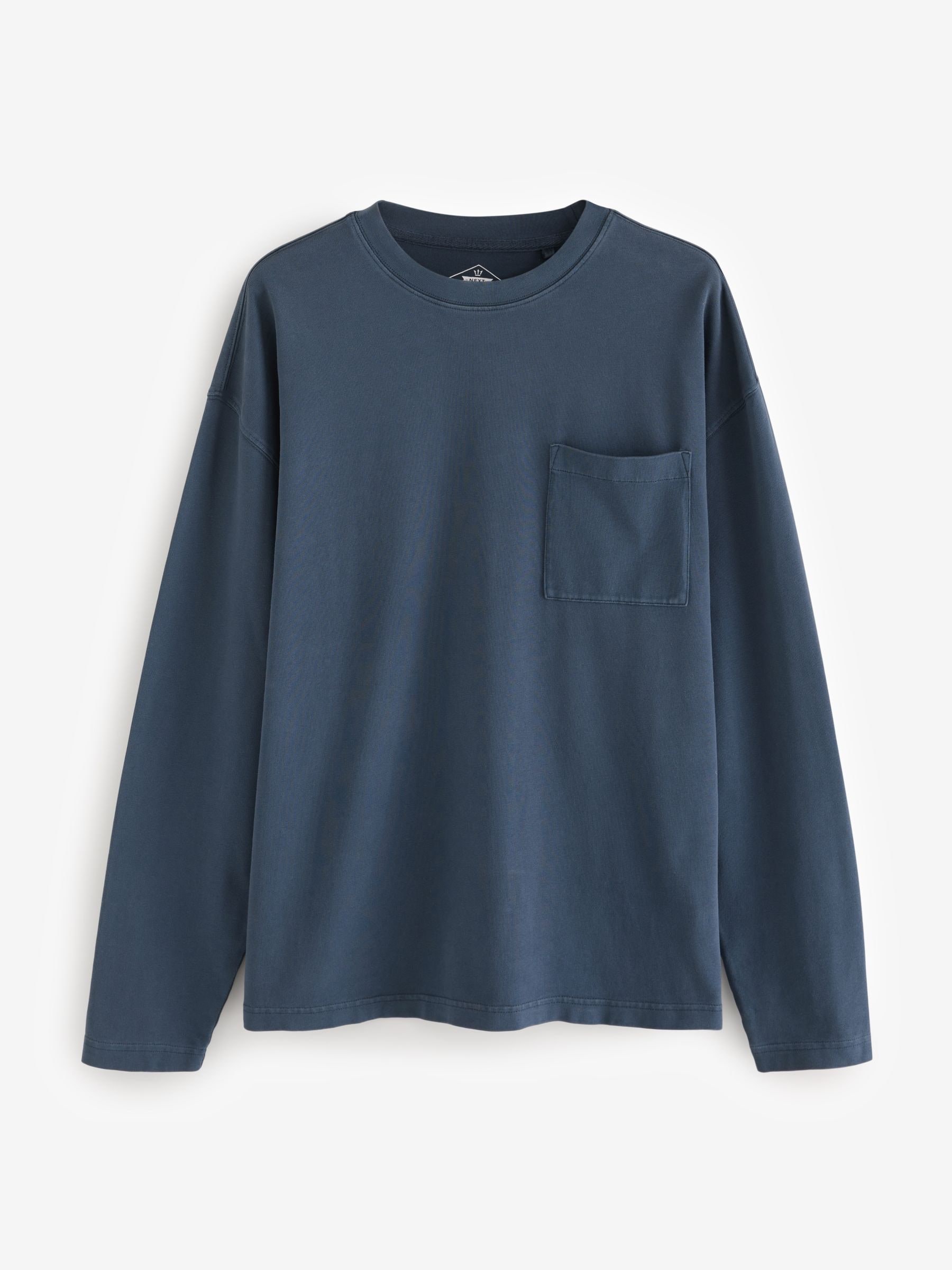 Buy Navy Blue Long Sleeve Garment Dye Heavyweight 100% Cotton T