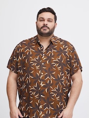 Blend Brown Leaf Printed Short Sleeve Shirt - Image 1 of 5